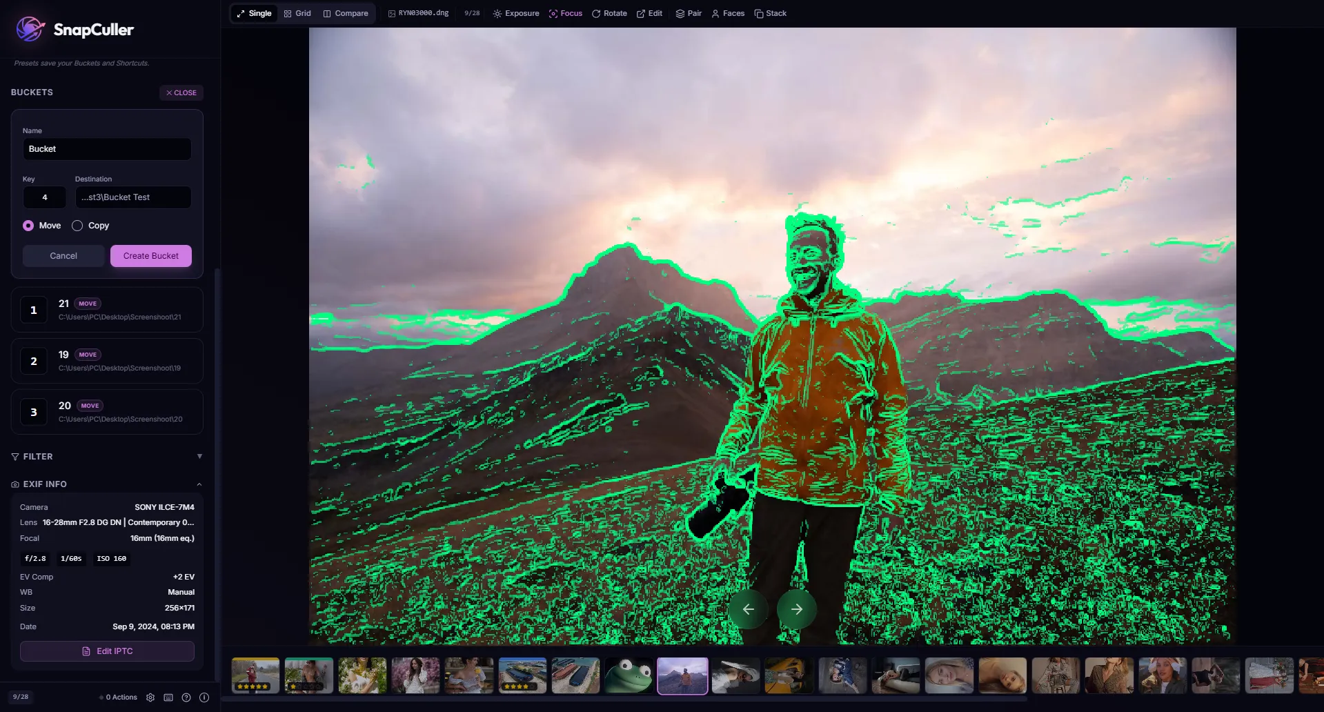 Focus Peaking overlay highlighting sharp edges