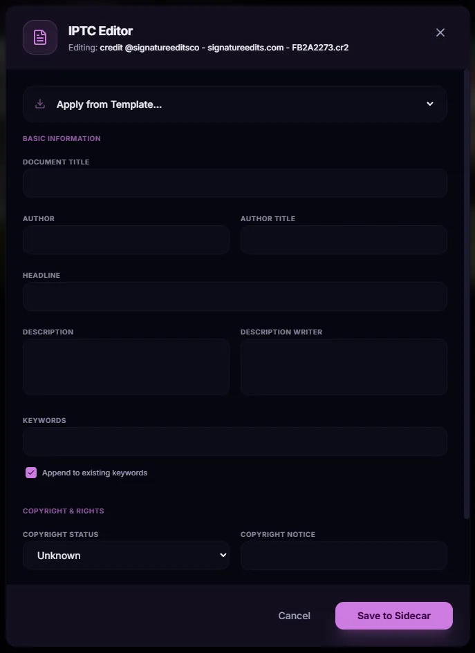 Single IPTC editor