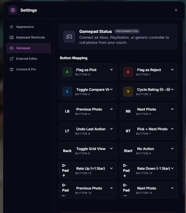 Gamepad config